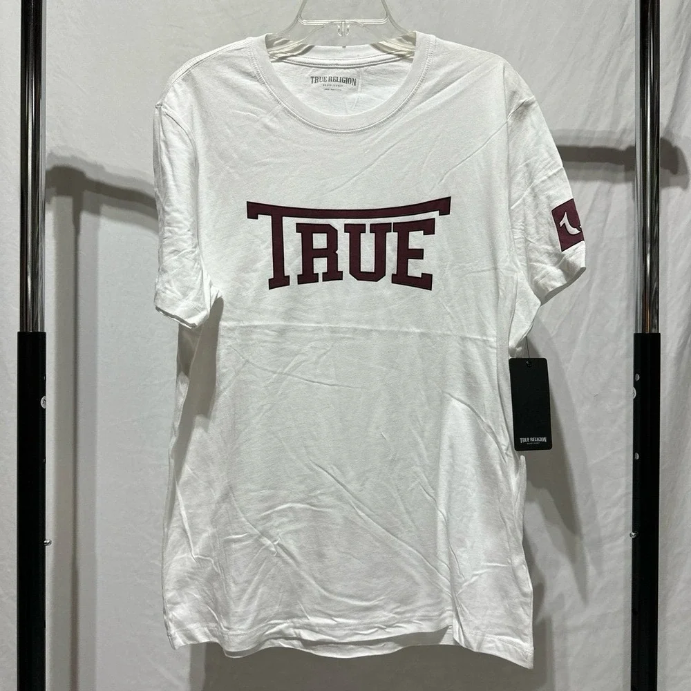 True Religion SS Classic True Logo Short Sleeve Tee White Red NWT Men's Medium